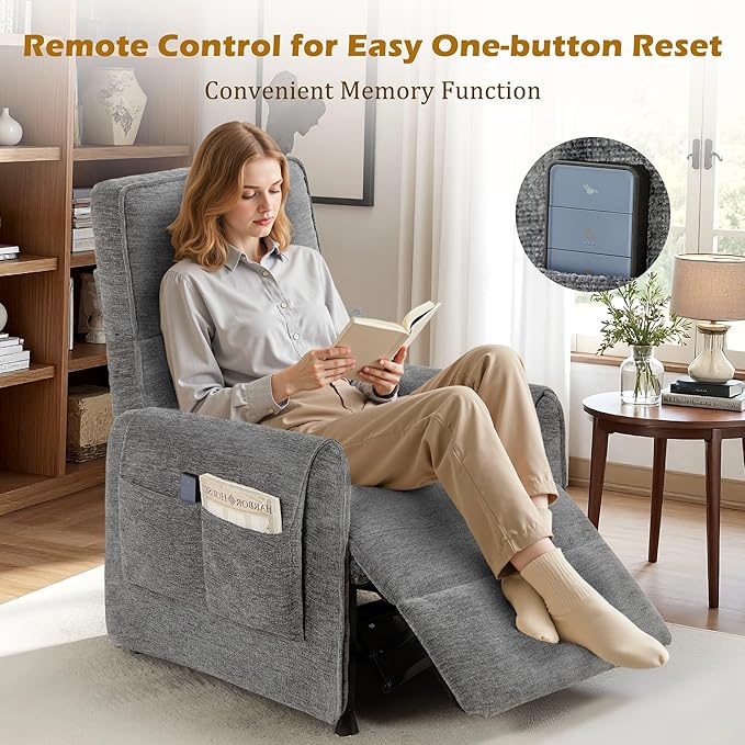 Power Recliner Chair Recliner Chairs for Adults with Memory Function Small Recliners for Small Spaces Electric Reclining Chair with Side Pockets Remote and Pillow Living Room Chenille