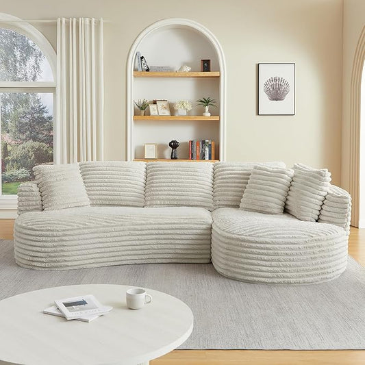 121 Cloud Sectional CouchOversized Corduroy Couches with L-Shape ChaiseModern Modular Sofa with Deep SeatUpholstered Boneless Couch for Living Room (Cream Right Facing Chaise)