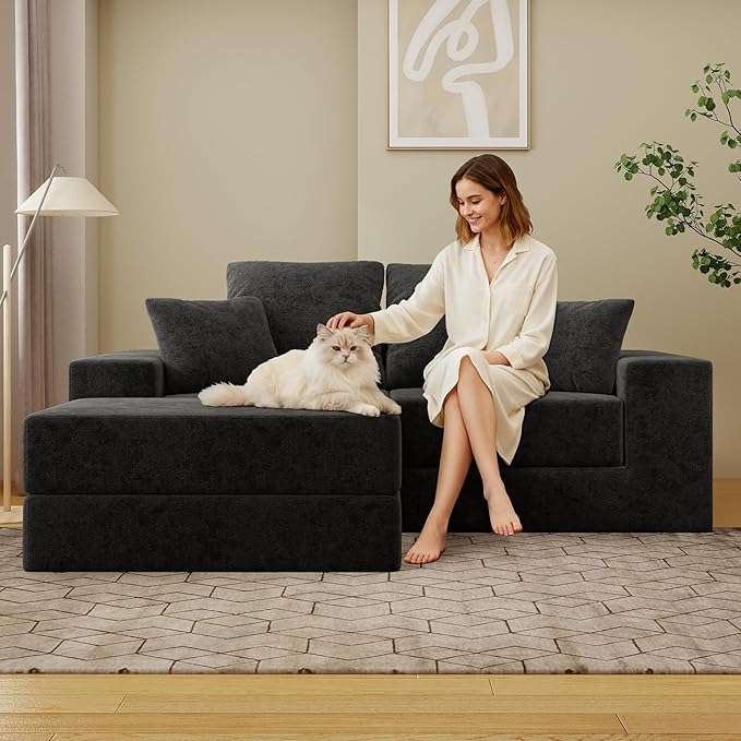 Cloud Modular Sectional Sofa Comfy Boneless Couch for Living Room Modern L-Shaped Couch with Reversible Chaise Customizable Sleeper Sofa with Non Slip No Assembly &amp Deep Seat Black