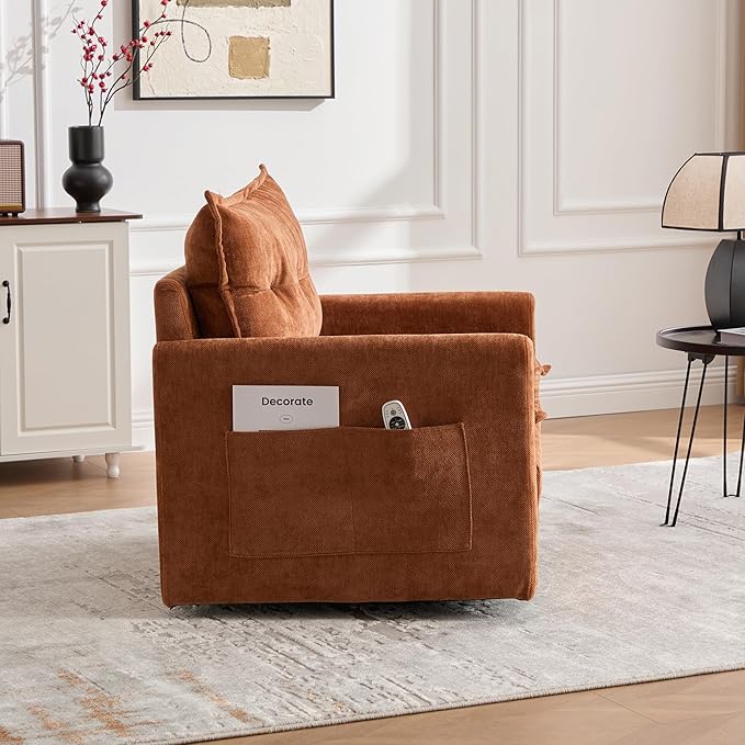 360° Swivel Accent Barrel Chair 36.22w Chenille Upholstered Tufted Armchair w/ Double Layers Seat Cushions  Modern Square Reading Armchair Comfy Single Sofa Chair for Nursery Living Room Bedroom