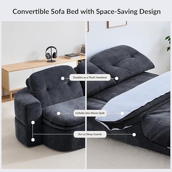 Kuahisoofa 78 Memory Foam Convertible Sofa Bed with Built-in Quilt Foldable Floor Couch Sleeper for Guests Room &amp Living Room Boneless Futon Cloud Sofa for Small Spaces Gray