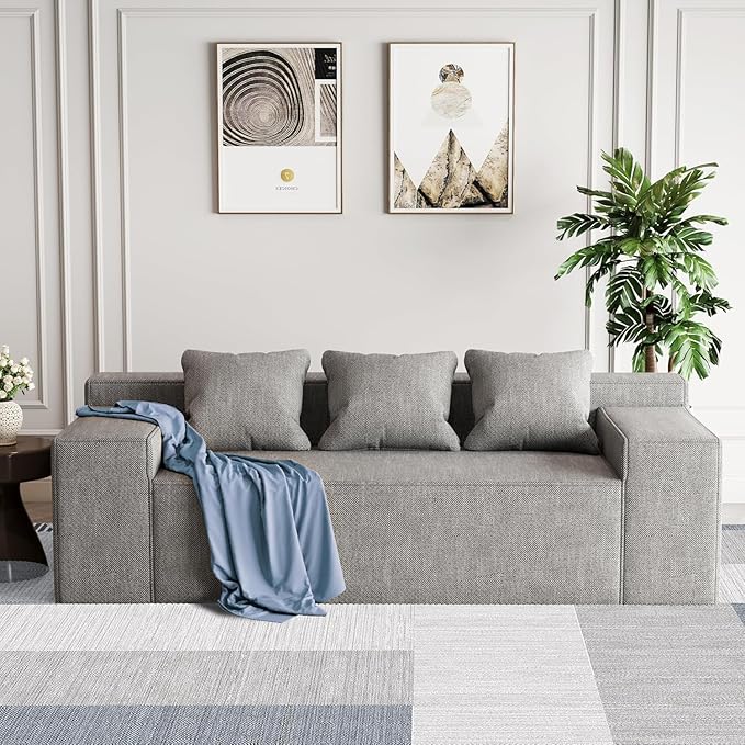 PurrJoys Modular Sectional Sofa 3 Seater 105 Deep Seat Corduroy Lounge Sofa with Movable Cushions Modular Couch for Small Spaces Living Room Bedroom Apartment Office - Gery