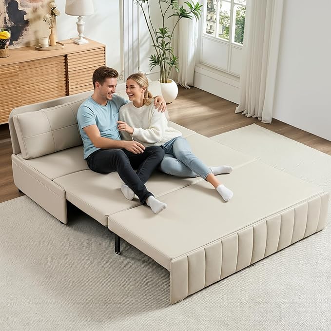 PUREMIND Queen Pull Out Sofa Bed 3 in 1 Convertible Sleeper Sofa Couch with Pull Out Bed Armless Loveseat Sleeper Foldable Couch Bed for Living Room Small Space