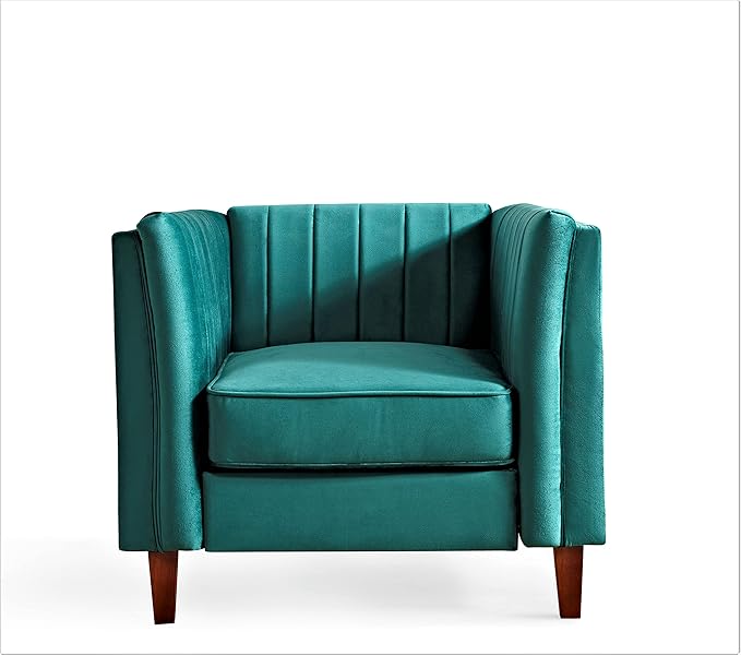 Container Furniture Modern Luxury Velvet Chair for Living Room with High Density Foam Soft Fabric Upholstery Removable Cushions and Solid Wood Legs 36.6'' Wide Armchair Green