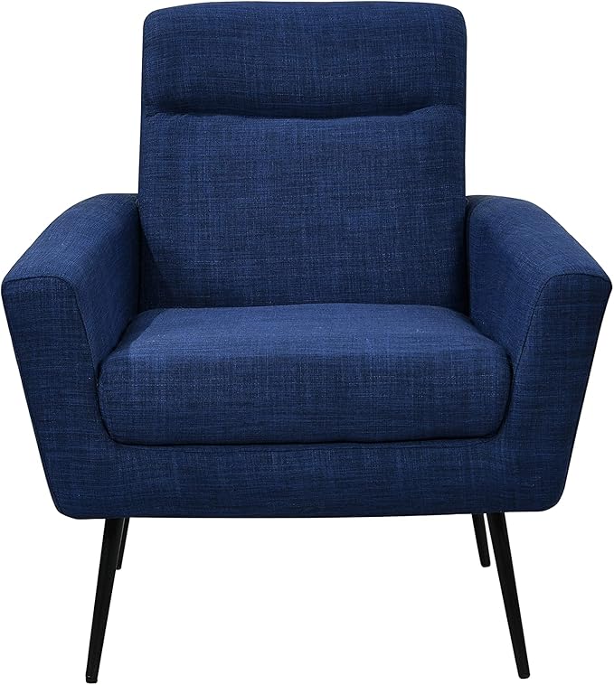 Mid Century Modern Upholstered Fabric Accent Chair Living Room Bedroom Leisure Single Sofa Chairwith Metal Legs TV armrest seat Suitable for Small Space Home Office Coffee ChairDark Blue
