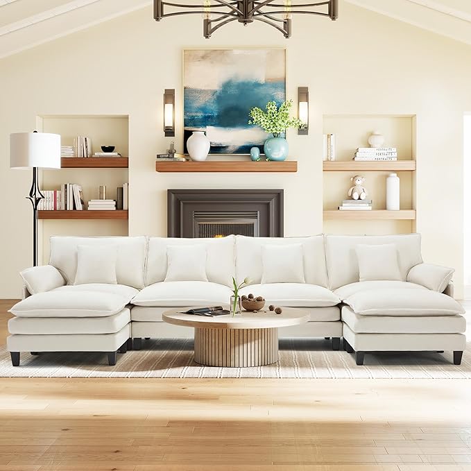 Comfy Cloud Couch with Movable Ottoman Modular Sectional Sofa 140 U Shaped Modern Sofa with Pillows Deep Seat Couches for Living Room Bedroom and Apartment Beige