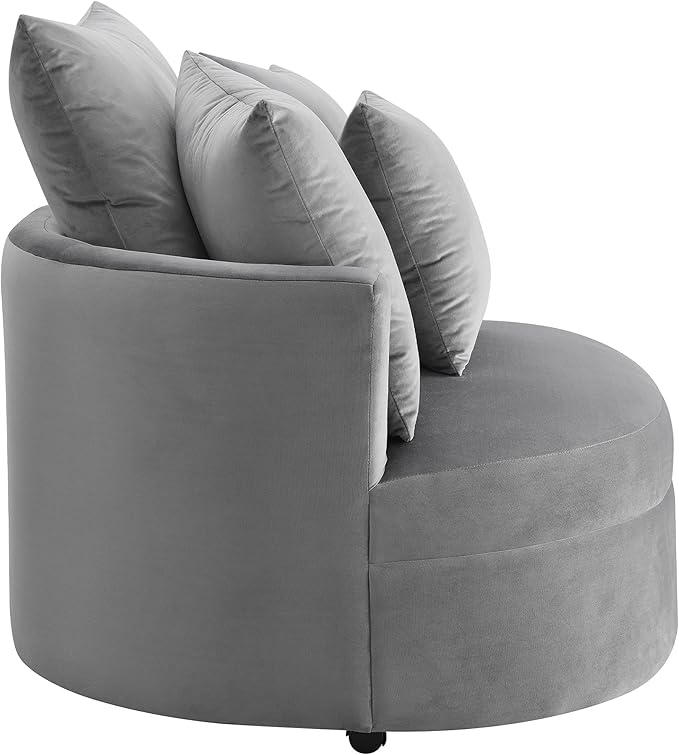Modern Velvet Leisure Chair 360° Swivel Barrel Chair with 4 Movable Pillows and Metal Base Perfect for Living Room Bedroom Office Reception Area (Gray/Velvet+S)
