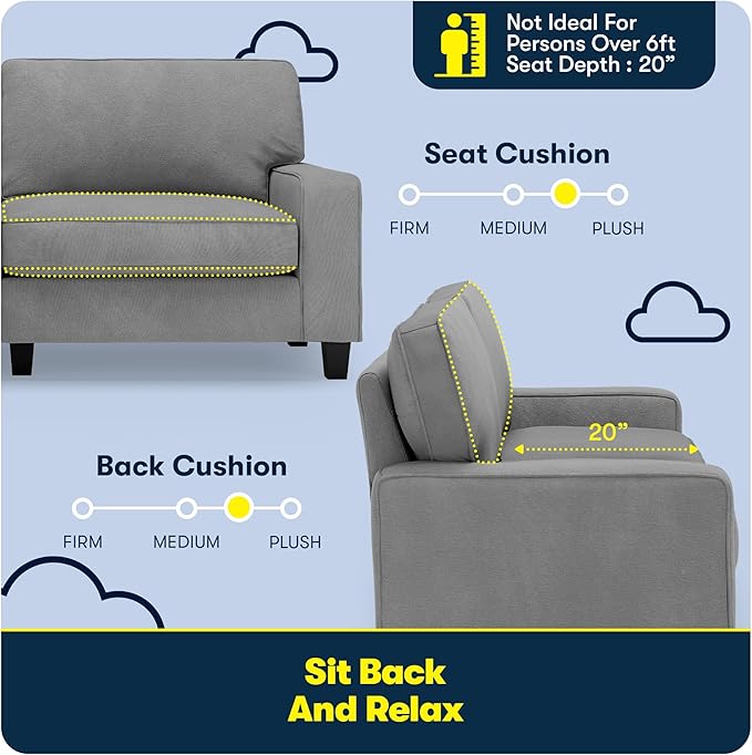Serta Palisades 78 Track Arm Sofa Easy Care Polyester Soft Pillow Back Pocket Coil Seat Cushions Removable Covers Loveseat or Couch for Small Spaces Living Rooms or Bedrooms Glacial Gray