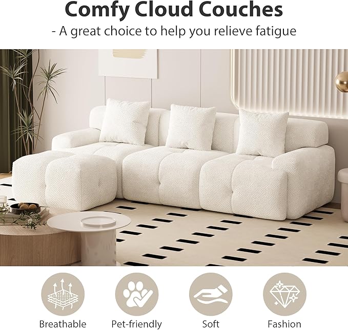 Chifee &amp Vingol 104 Modular Sectional Sofa with 1 Ottoman &amp 3 Pillows 4 Seat Upholstered Cloud Boneless Sectional Couch for Living RoomIvory