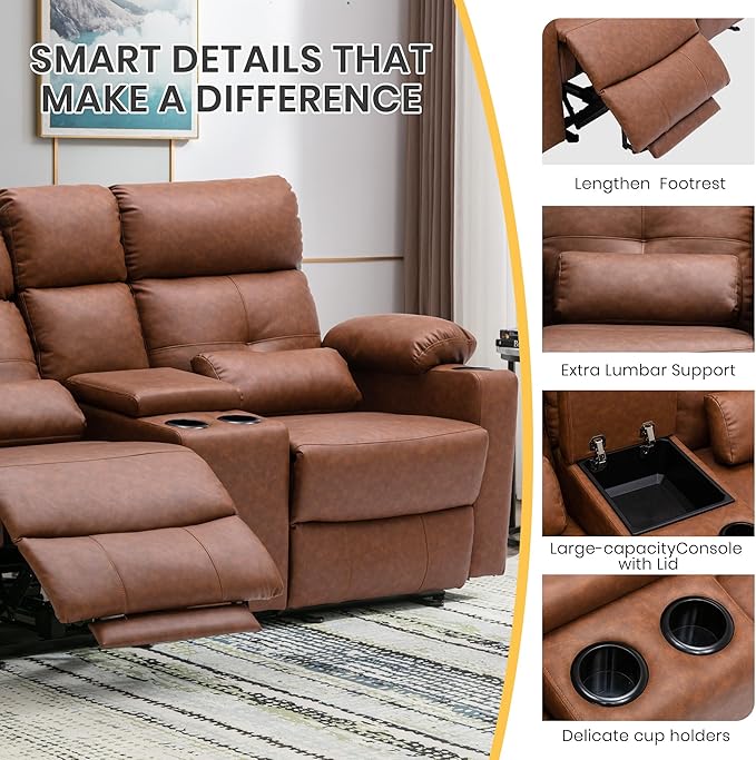 68 Power Reclining Loveseat with Heat &amp Massage Wall Hugger Double Reclining Sofa with Console Cup Holders &amp Storage Power Reclining Couch for Camper Trailer RV Home Theater Living Room
