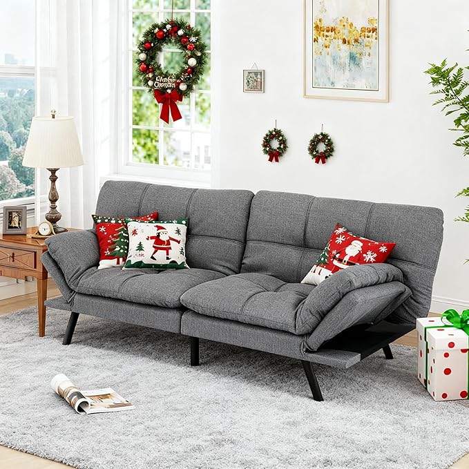 MUUEGM 71 Futon Sofa Bed with Memory FoamFuton Couch with Adjust Backrest and Armrest Couches Bed for Living RoomStudios Apartments Dormitories Offices and Game Rooms. Light Grey Sofa Bed