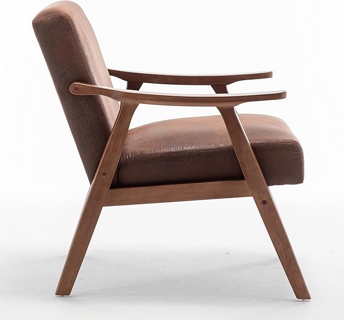 Mid Century Modern Accent Chairs with Arms Portable Rustic Solid Wood Home Chair Comfortable Chairs for Living Room Extra Seating Modern Accent Chair for Bedroom OfficeLightbrown-Microfibe
