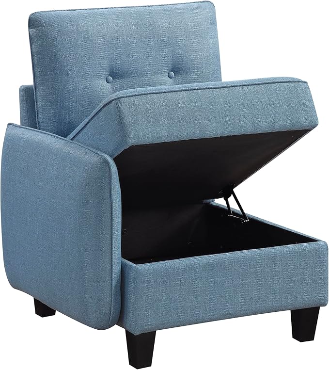 Lexicon Modern Modular One Arm Side Chair with Hidden Storage Textured Fabric Chair with Button-Tufted Design Reversible Back Cushion for Living Room/Bedroom/Office Blue