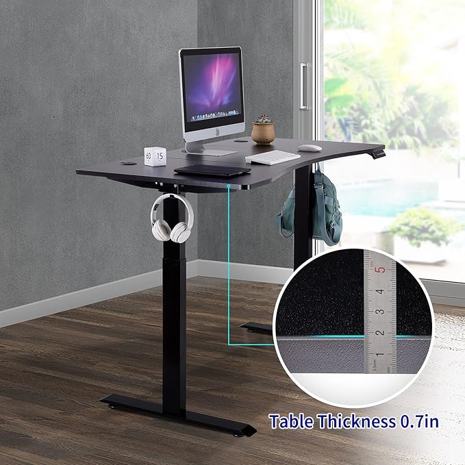 UNICOO - Dual Motor Electric Height Adjustable Standing Desk 59x29.5 Inches Home Office Computer Desk Gaming Desk with USB Charging and Hooks (Black Frame/Black Top) XOT-D59-BB