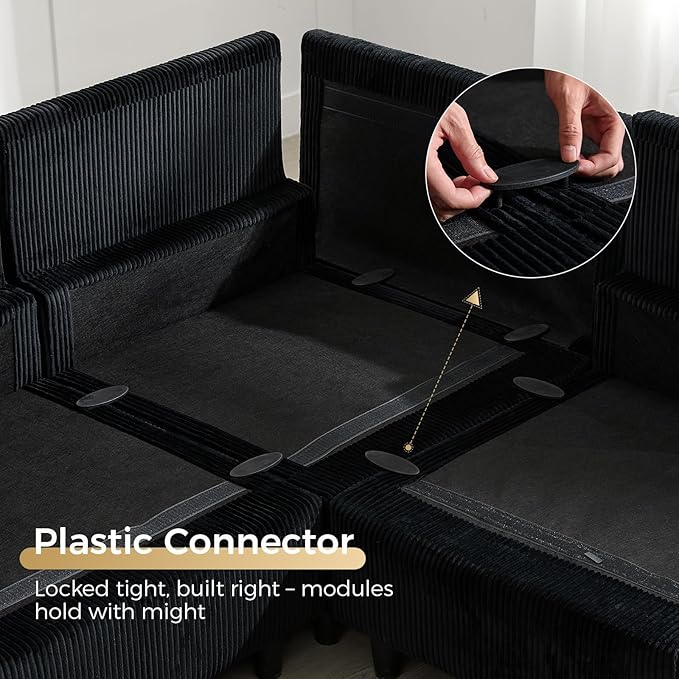 KKL Modular Sectional Sofa Bed - Sofa Couch with Storage Ottoman Convertible L/U-Shaped Sleeper Couch for Living Room Modern Reversible Design Black