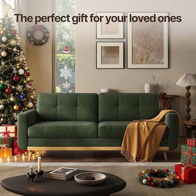 67.7” Loveseat Sofa Mid Century Modern Decor Love Seat Couches for Living Room Button Tufted Upholstered Small Couch for Bedroom Solid and Easy to Install Furniture (Green 67.7inch)