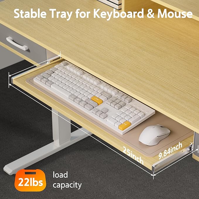 63 Inches Electric Standing Desk with Keyboard Tray Height Adjustable Sit to Stand Table with 2 Drawers Ergonomic Home Office Desk with Storage Shelf Computer Table Oak