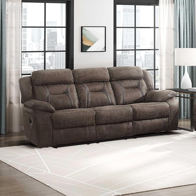Homelegance Reclining Couch Polished Microfiber Manual Double Recliner Sofa Dark Brown