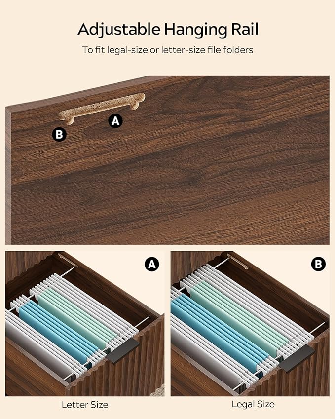 Brown Fluted Executive Desk with Storage Shelf &amp File Drawer 55 Modern Wood Office Desk with Monitor Stand &amp Charging Station Home Writing Computer Table for Work Study