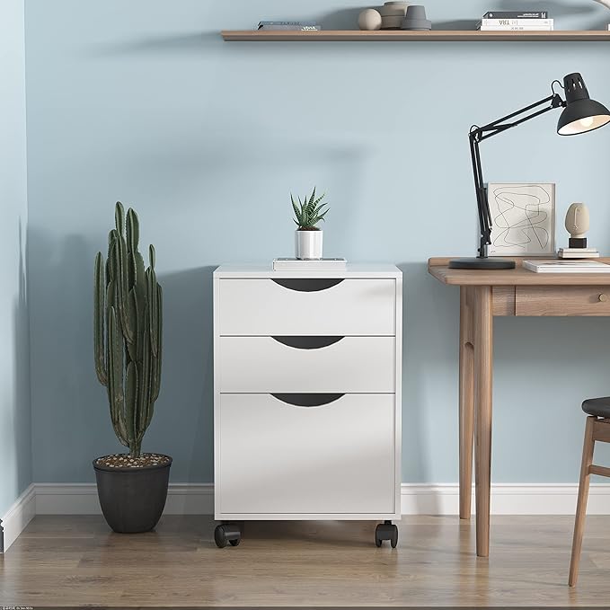 QDSSDECO 3 Drawer Mobile File Cabinet Rolling Vertical Filing Cabinet fits A4 Legal Paper and Letter Paper for Home Office White