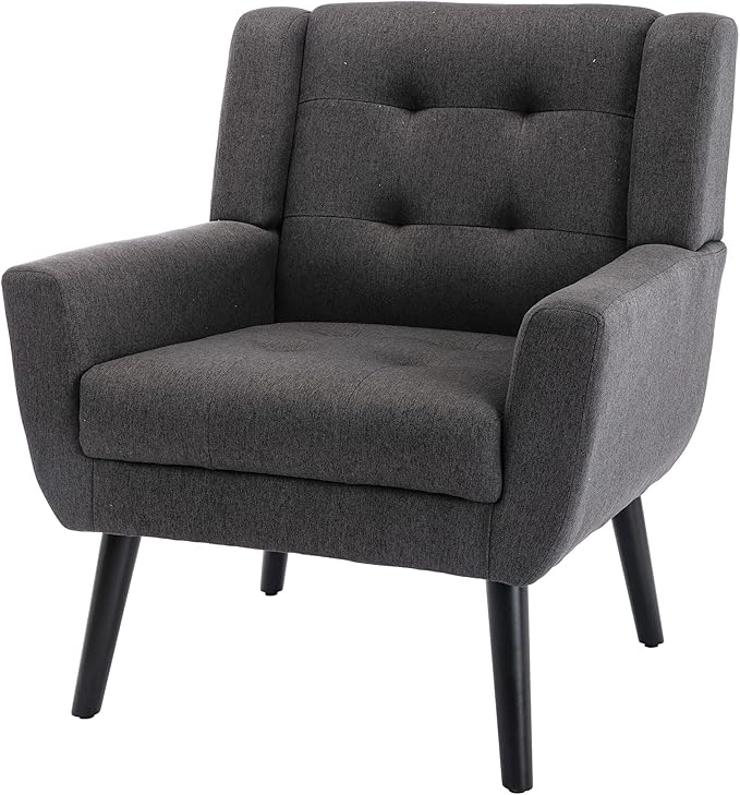 Modern Soft Linen Material Ergonomics Accent Chair Living Room Chair Bedroom Chair Home Chair with Black Legs for Indoor Home