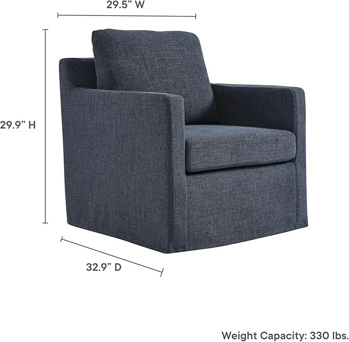 Modway Serene Swivel Accent Armchair in Slate Blue - Modern Fabric Upholstered Chair - Slipcovered Armchair - Swivel Chair for Living Room or Bedroom