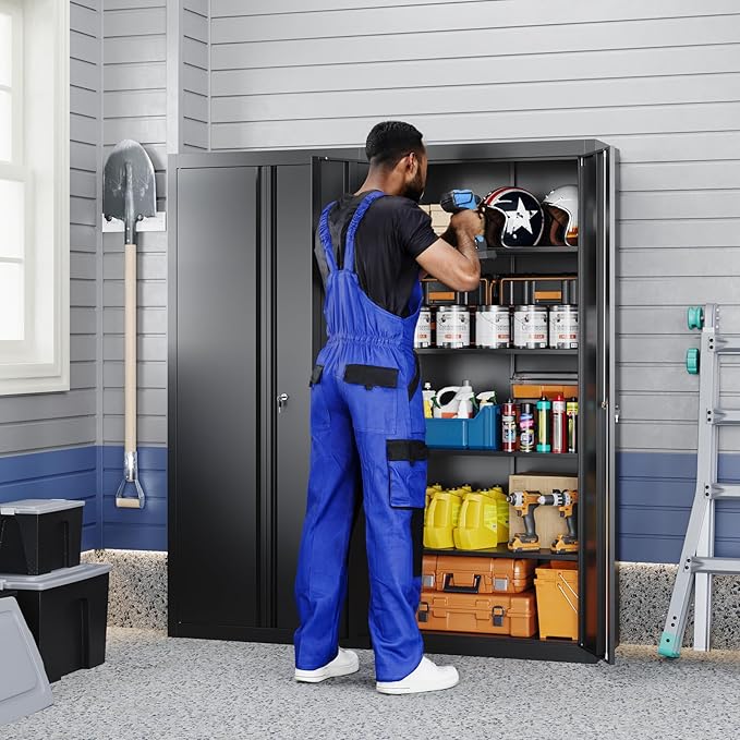 Yizosh Metal Garage Storage Cabinet with 2 Doors and 4 Adjustable Shelves - 71 Steel Lockable File CabinetLocking Tool Cabinets for OfficeHomeGarageSchoolGym