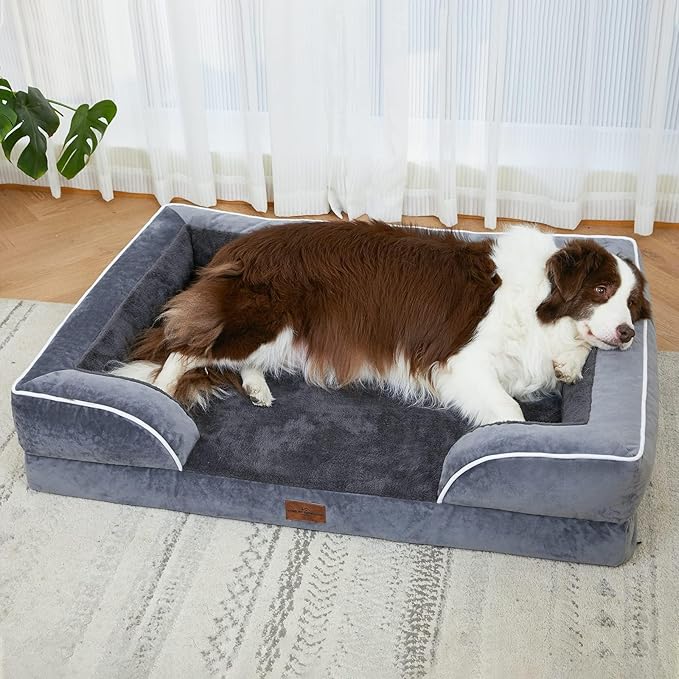 Comfort Expression Orthopedic Dog Bed for Small Dogs 24x16 Inch Waterproof Supportive Egg Crate Foam Small Pet Bed with Removable Bolsters Dog Couch with Washable Cover &amp Non-Slip Bottom Dark G