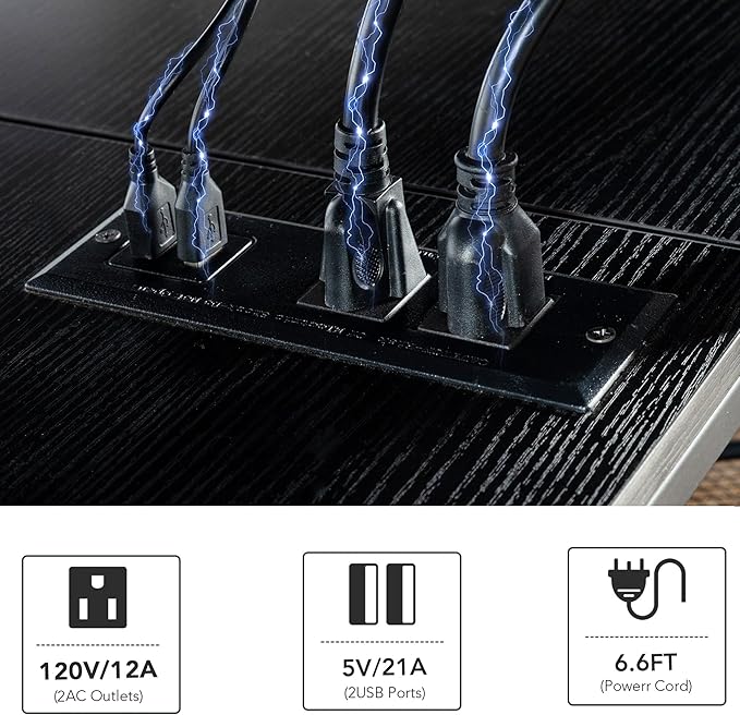 Clikuutory Modern Black 71 inch Metal TV Stand with LED Lights and Power Outlets for 50 60 65 70 75 80 Inch TVs 3 Tier Television Stands with Entertainment Center and Storage for Living Room Bedroom