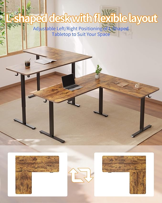 YIHAYO L Shaped Standing Desk Adjustable Height 63 x 55 Inches Electric Corner Standing Desk with Splice Board Computer Desk for Home Office Rustic Brown