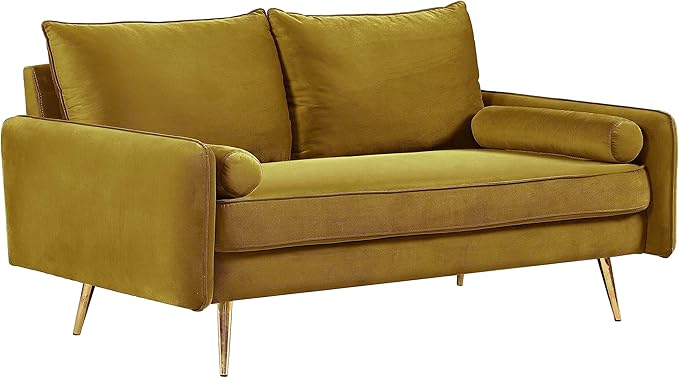 Kent Modern Loveseat European Style Velvet Living Room Furniture with Tapered Legs Vintage Flair and Sleek Design Greenish Yellow