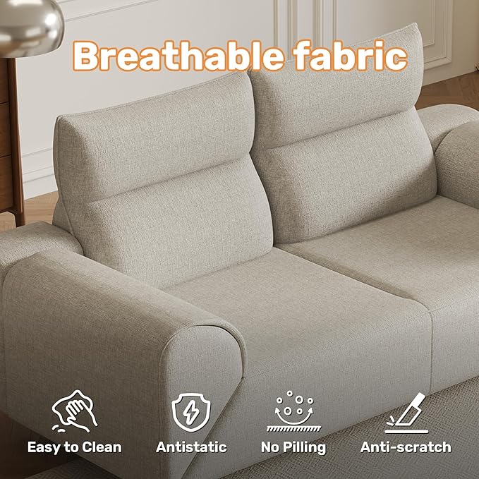 3-Seater Sofa BedSwivel Arm Sleeper couches with 180° Rotation6-Position Headrest Living RoomBedroom Convertible Recliner Sofa Bed (Beige)