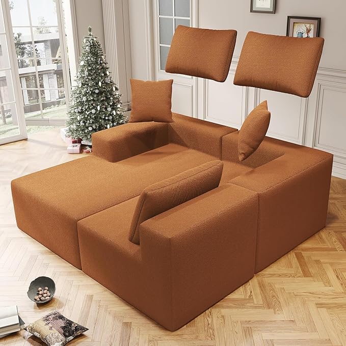 108 Cloud Sectional Couch with L-Shape Chaise 4 Seat Modern Modular Sofa Deep Seat Pillows Memory Foam Upholstered Couches for Living Room Bedroom Boneless Couch Relaxation Reading Teddy Fabric