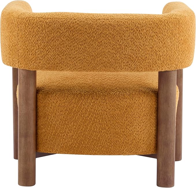 Christopher Knight Home Carly Low Profile Accent Chair Round Backrest Side Chair Living Room Armchair with Boucle Fabric Cushion Comfy Reading Chair for Bedroom Wooden Single Lounge Sofa Yellow