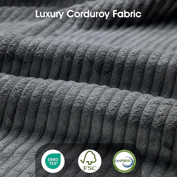 LLappuil Plush Corduroy Separate Module to Extend Sectional Sofa | Armless chair Storage Seat 1 Throw Pillow Free Combination Grey