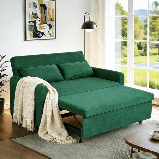 66 Black Sofa Sleeper Loveseat Sofa Bed Queen Size Pull Out Couch with 2 Pillows Pocket &amp Adjustable Backrest Small Couch Bed for Small Spaces Bedroom Apartment Living Room (Green 67) | C