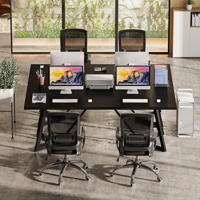 Tribesigns 70.86-Inch Large Executive Desk Modern Computer Office Desk Workstation with Metal Frame Rectangular Laptop Desk Study Writing Table for Home Office (Black)