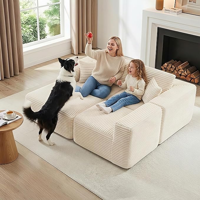 104 Modular Sectional Sofa with L-Shape Chaise Modern Upholstered Cloud Couches for Living Room Bedroom No Assembly Required Cream