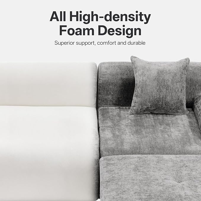 118 Cloud Sectional Couch for Living Room Boneless 4-Seater Lounge Couch with Deep Seat and Movable Ottoman Gray