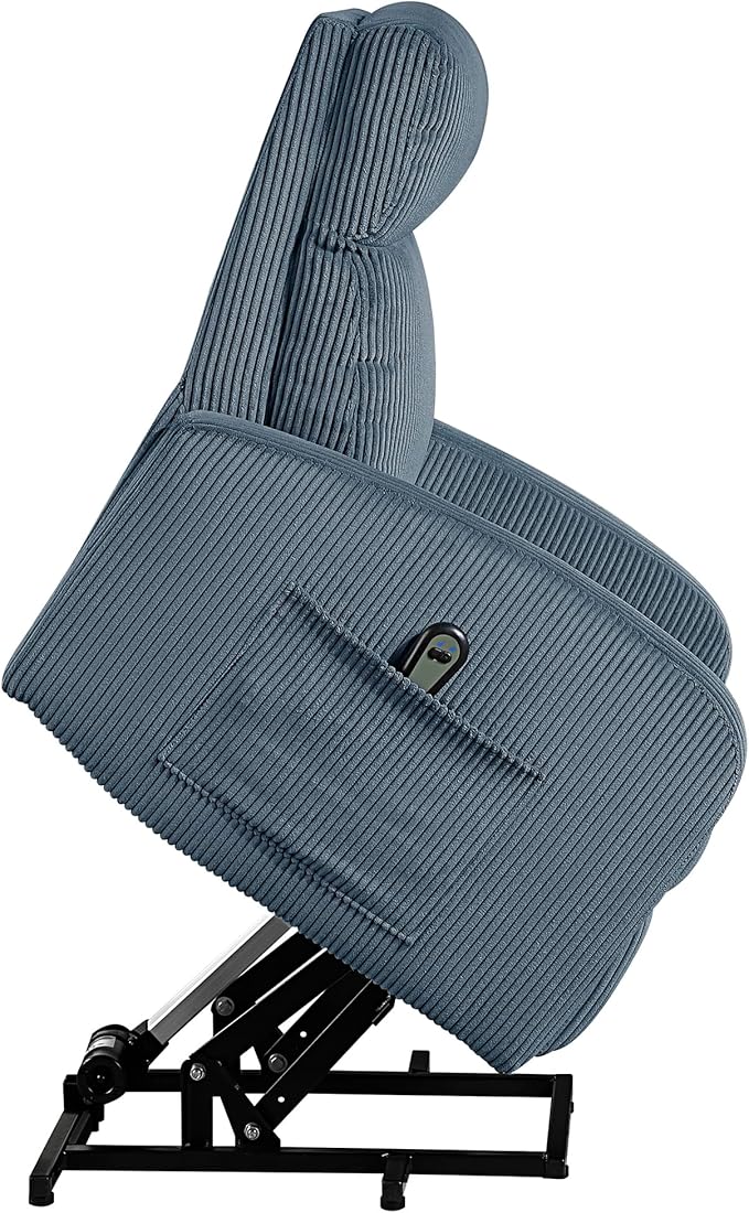 Lexicon Power Lift Recliner Chair for Elderly with Remote Control Gentle Lift Motion Side Pocket Armrest Corduroy Upholstered Electric Recliner for Living Room/Bedroom Easy Assembly Midnight Blue