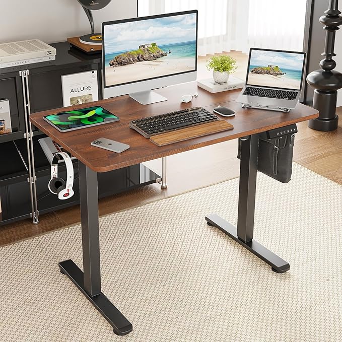 Electric Standing Desk Adjustable Height Stand up Desk Sit Stand Home Office Desk with Splice Board (Reddish Brown 40 x 24 inches)