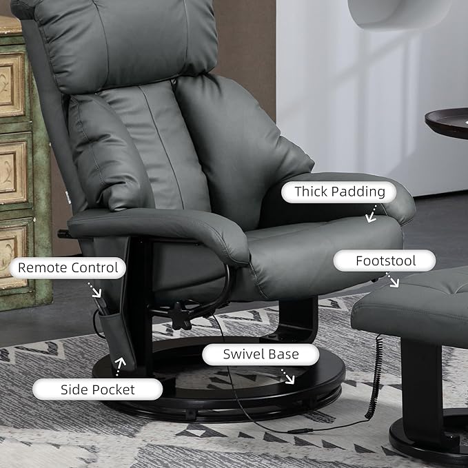 Faux Leather Manual Recliner with Swivel Wood Base and Padded Armrest Comfortable Chair for Living Room Seating.