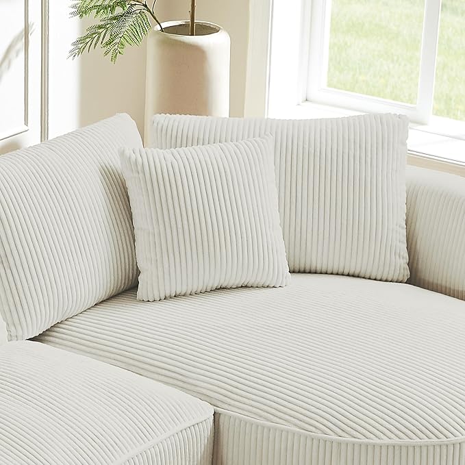 KEVINSPACE 122.04 Curved Sofa Modern Curved Couch Living Room Modular Sectional Sofa Set 4 Seat Sofa Mid Century Upholstered Couch Corduroy Fabric Sofa for Bedroom Apartment Right Hand Facing White