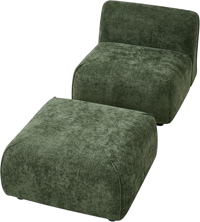 Christopher Knight Home Milio Modern Accent Chair with Ottoman Foot Rest Wooden Frame Club Chair and Ottoman Comfy Living Room Lounge Chair with Coffee Table Single Sofa and Footstools Green