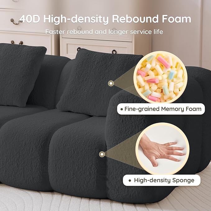 Loveseat Sofa Comfy Deep Seat Boneless Couch with 2 Pillows Modern Cloud Couch Upholstered 3-Seater Boucle Couches for Living Room Bedroom Apartment(Grey)
