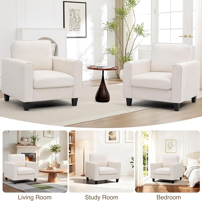 Accent Chairs Set of 2 for Living Room Mid Century Modern Upholstered Living Room Chair Chenille Reading Armchair for Apartment Waiting Room Office Beige