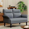 Love Seat Mini Couch Small Settee Loveseat Bench for Living Room Bedroom Office Faux Leather Loveseat Small Sofa Couches with Padded Cushion Grey