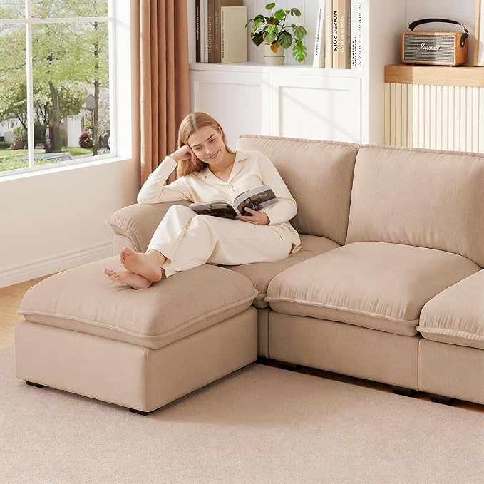 KEIKI 102 3Seat Modular Sectional Velvet Sofa Couch with Chaise Memory Foam for Living Room Small Space Style Conscious Homeowners Warm Inviting Comfy Supportive Rest Space Premium Design Coffee