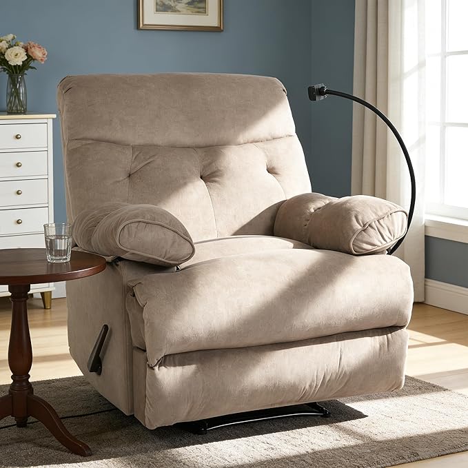 Adjustable Oversized Recliner Chair for Adults Manual Big Man Recliners 400lbs with Phone Holder Tall Man Recliner for Bedroom Living Room and Home Theater Brown