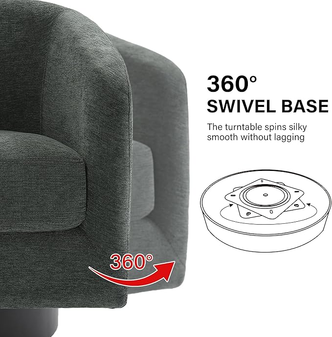Swivel Barrel Accent Chair Modern Round Chenille Fabric Arm Chair for Living Room Bedroom Comfy Club Reading Chairs for Adults（Chenille Fabric Grey Set of 2